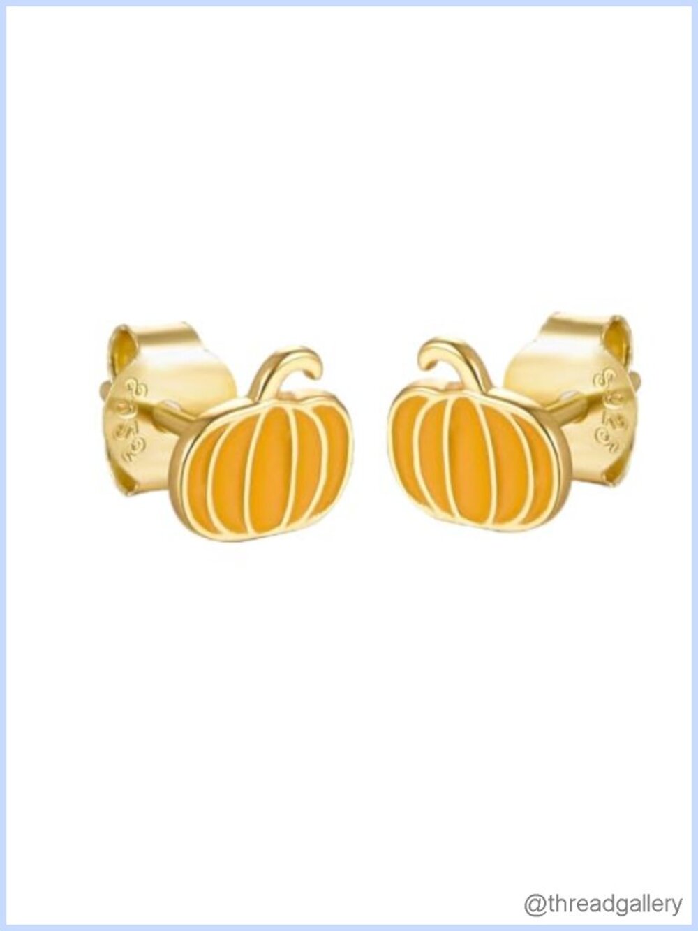 Tiny Pumpkin Stud Earrings 925 Sterling Silver 14K Goldtone Plated Enamel